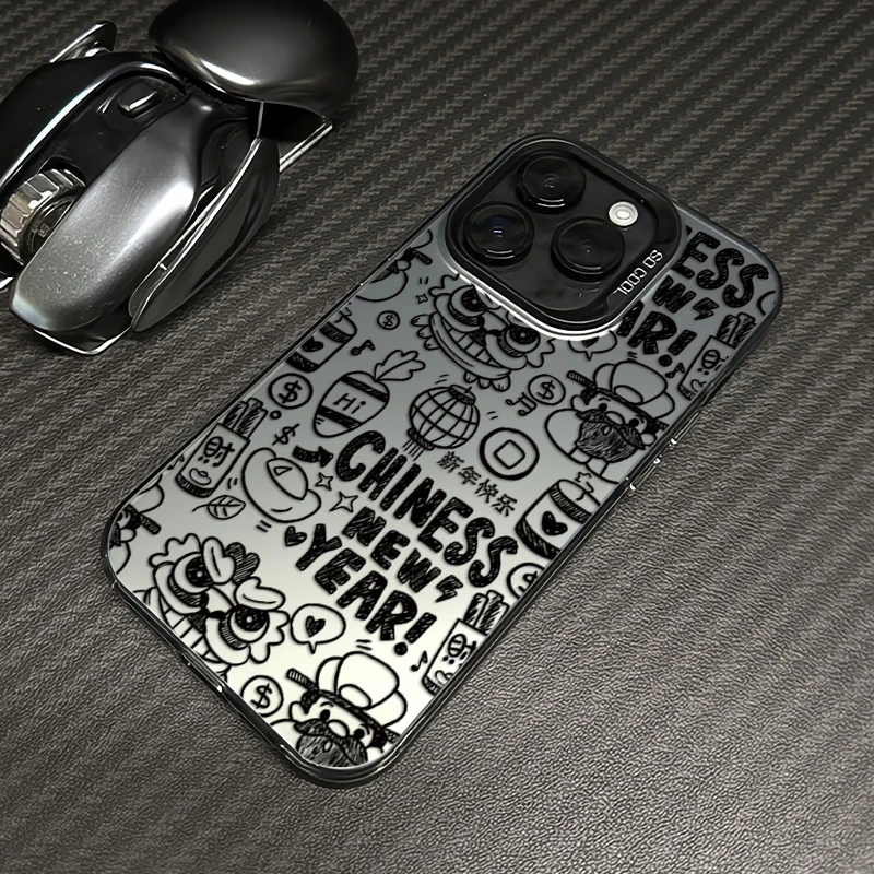 涂鸦舞狮iphone15/14promax手机壳苹果13pro新款12高级11防摔新年