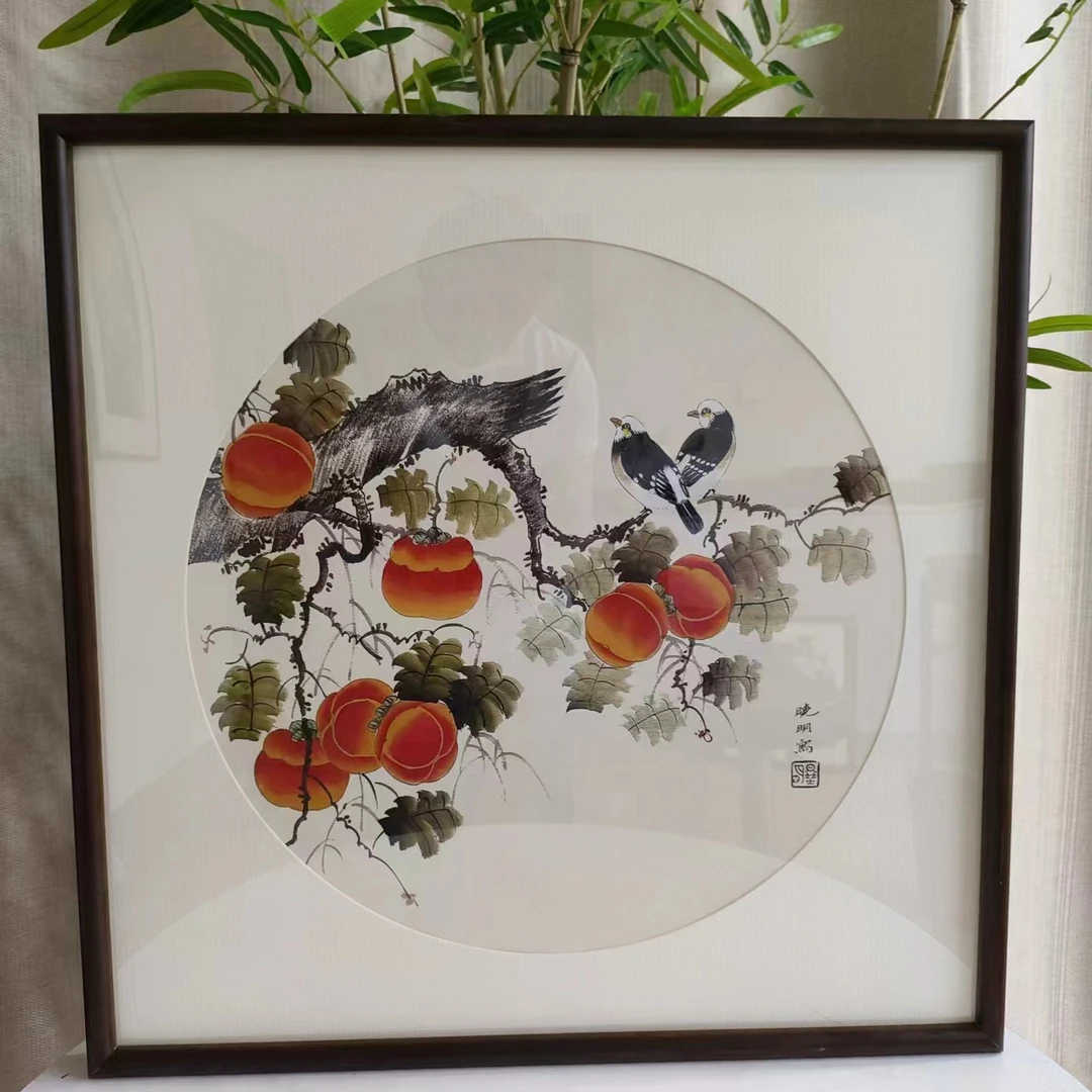【282】50*50柿子图纯实木框客厅家居装饰挂墙画
