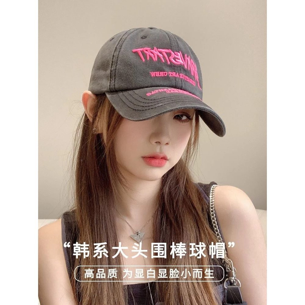 美式棒球帽女复古水洗棉帽子春夏遮阳百搭潮牌字母刺绣鸭舌帽潮