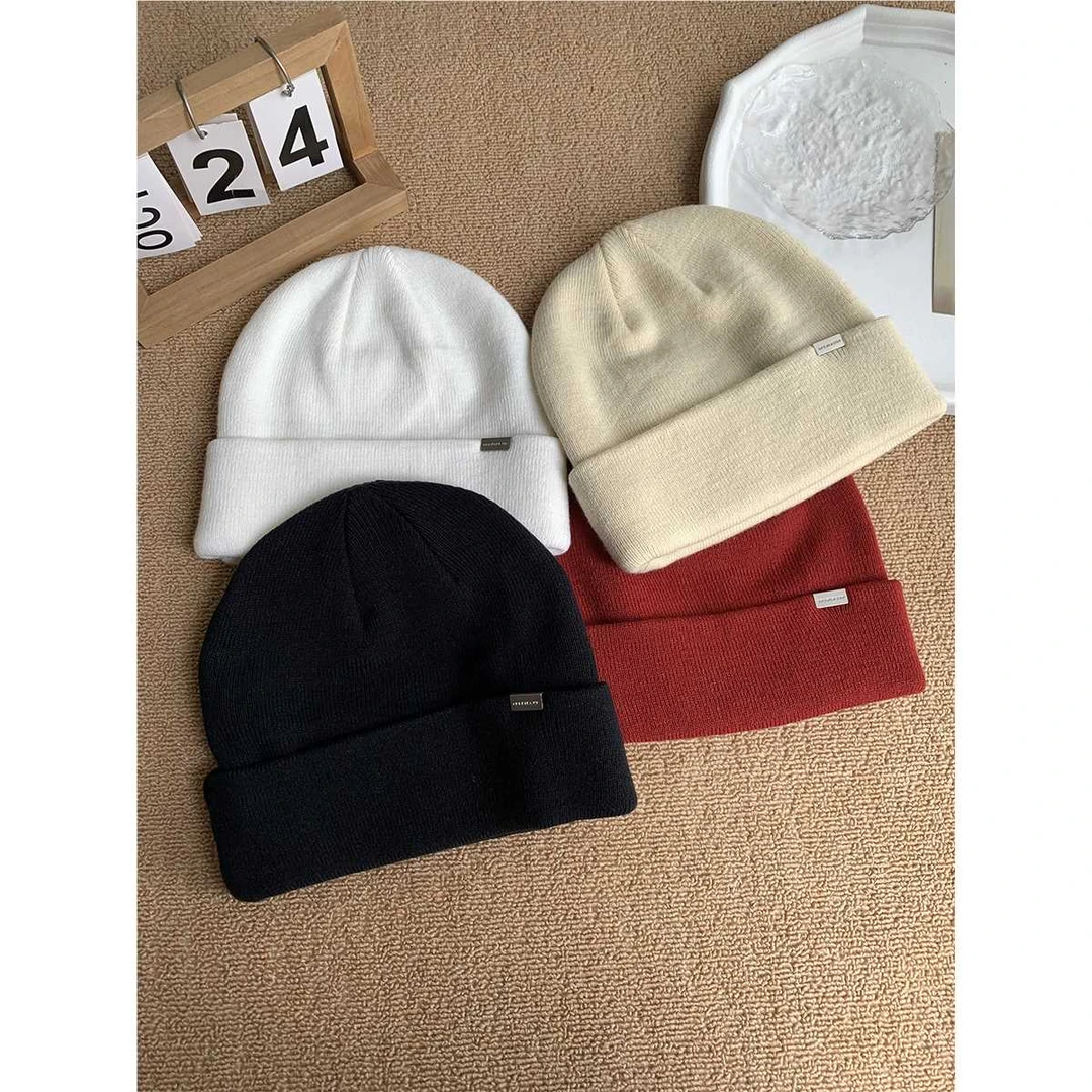 新款小众y2k金属标冷帽女日系秋冬针织帽户外美式嘻哈街头情侣潮