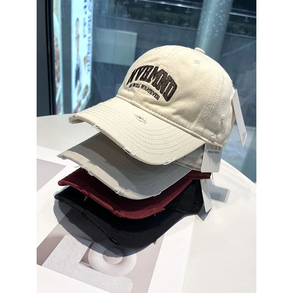 新款做旧刺绣棉质棒球帽男女街头百搭宽檐软顶鸭舌帽春夏遮阳帽子