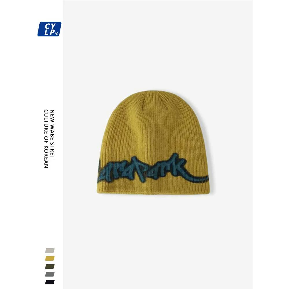 新款涂鸦字母毛线帽男女情侣冬季防寒保暖韩版时尚套头护耳针织帽