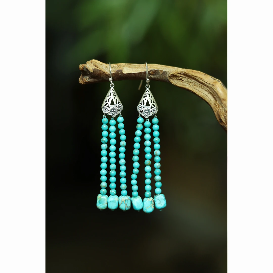 非金属珐琅耳饰 【云山青】中国风古典气质流苏款长款手工耳环