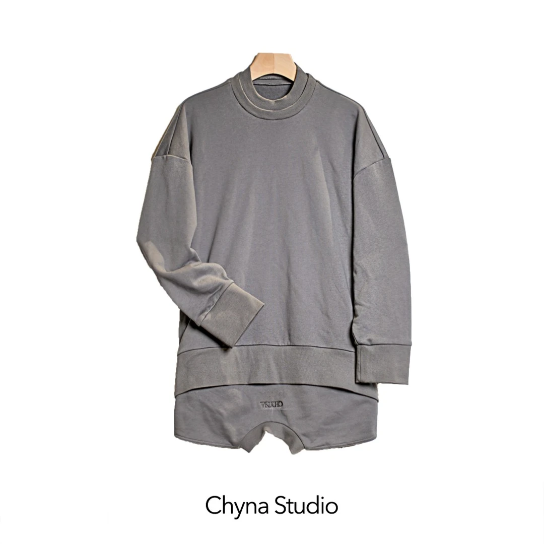 【Max Monan】刺绣 双领卫衣灰色休闲宽松时尚百搭简约CG23SS056