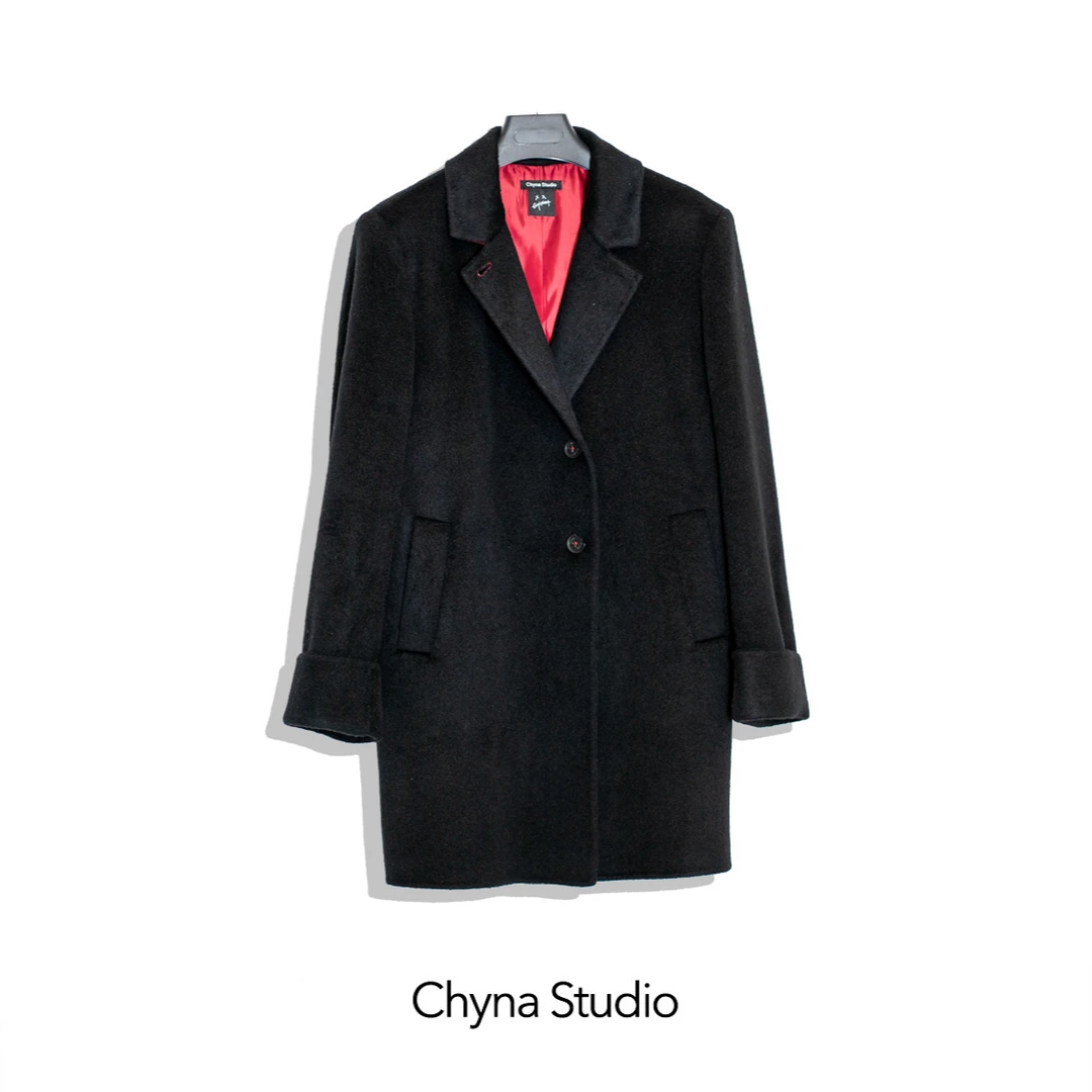 【Max Monan】湿红妆 羊毛大衣黑色阔版中长款秋冬休闲CG24WX08530