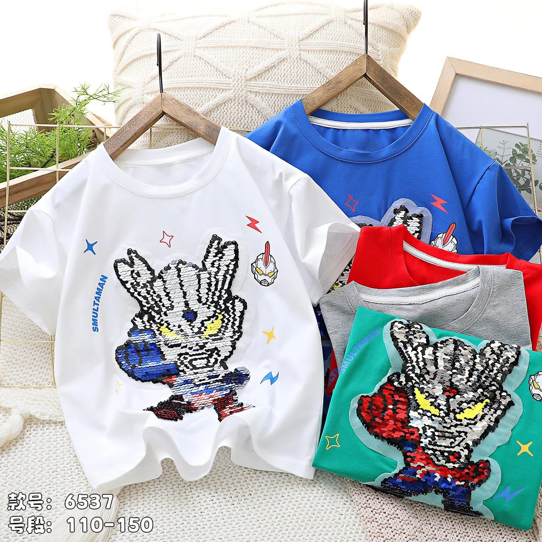 亮片变色男童纯棉短袖T恤儿童装休闲帅气半袖洋气夏季新款上衣潮