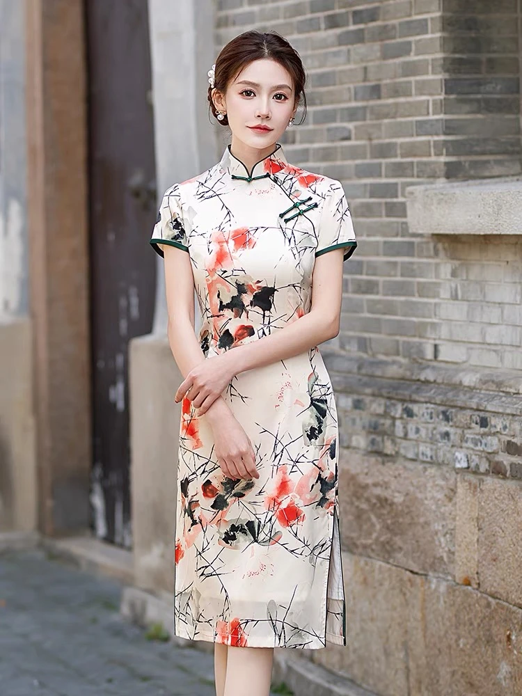 一只黄鹂    红花       旗袍     M-4XL     110长度