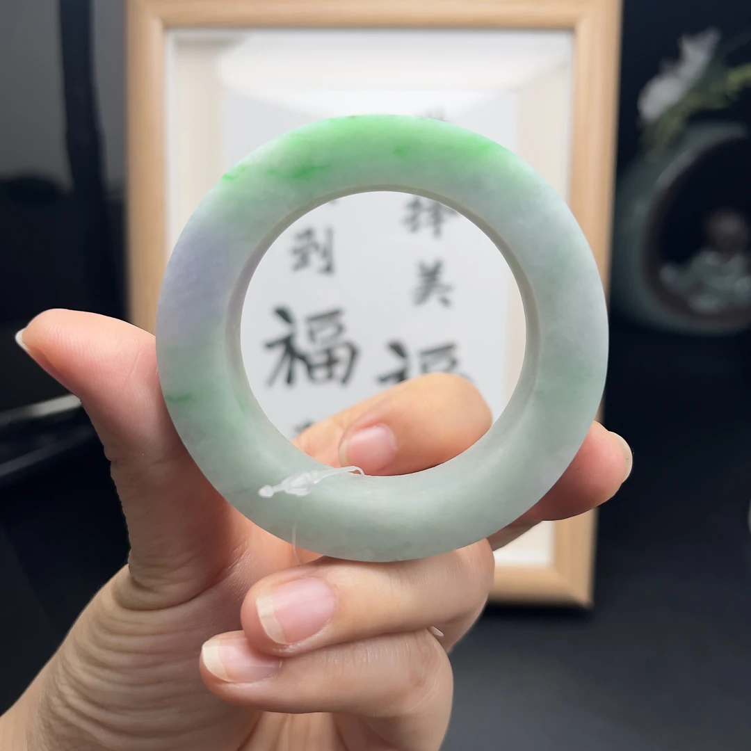 天然翡翠A货糯种春彩正圈轮胎未抛光玉手镯