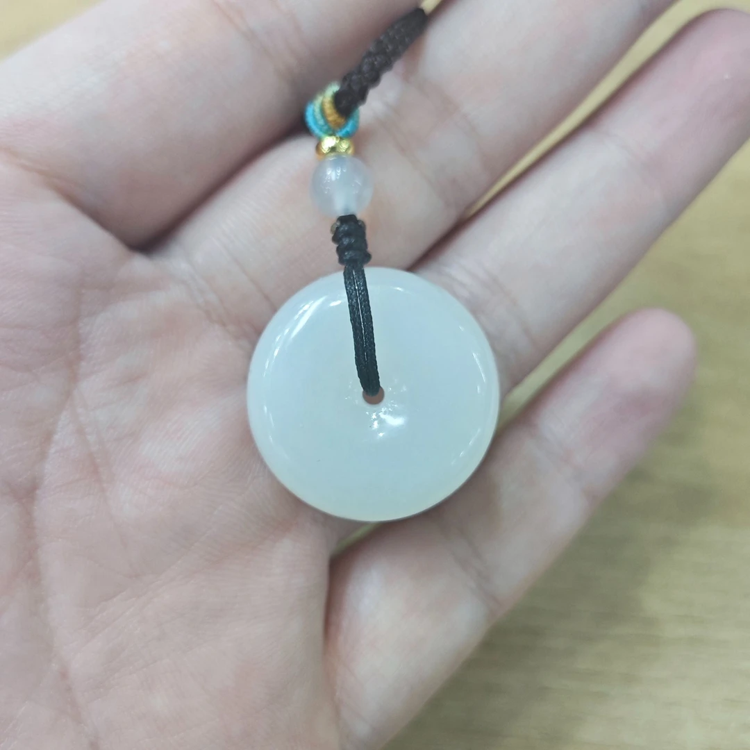 青海三岔河【25*8白玉平安扣】天然和田玉白玉吊坠（多样性发一）时尚