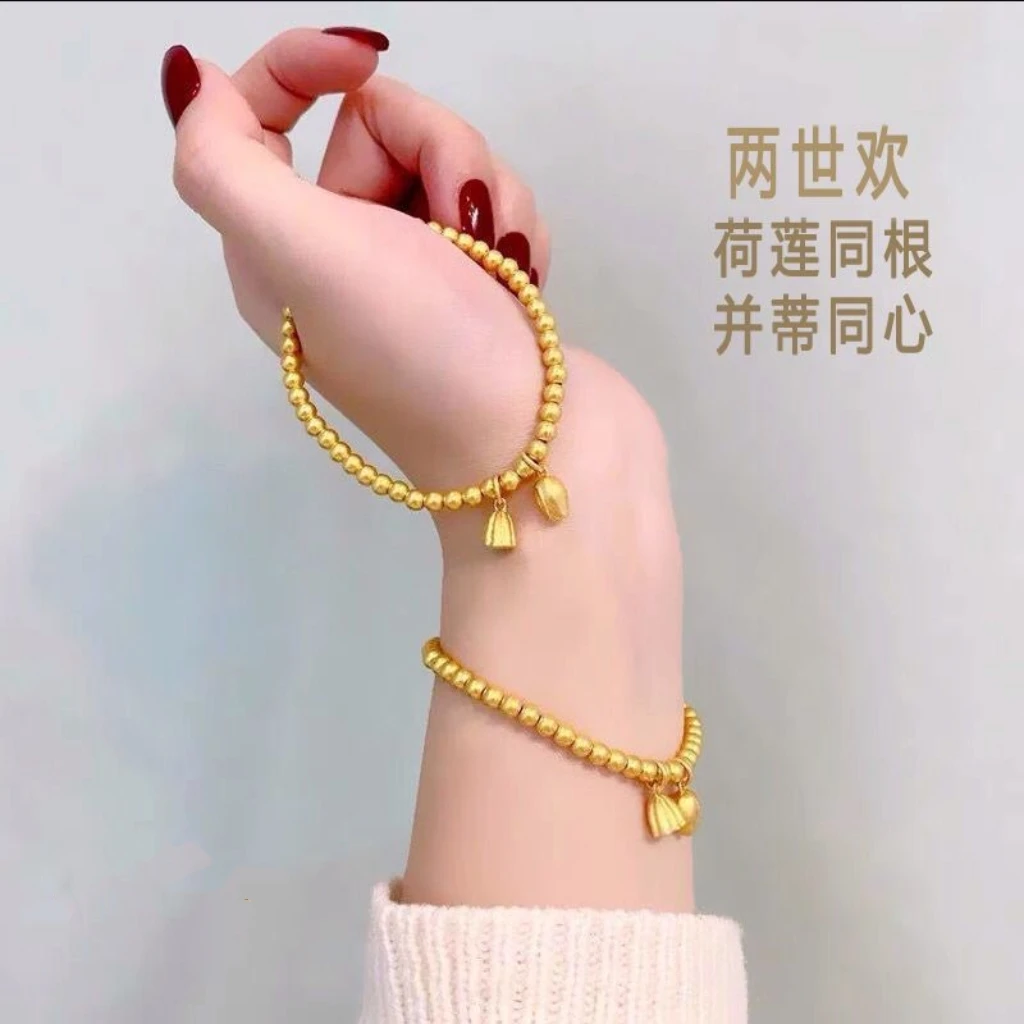 铜合金手链 弹力绳莲子莲蓬珠珠手链古法时尚百搭金色手串