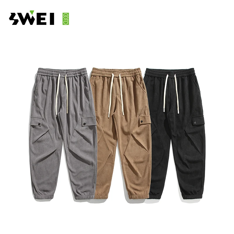 秋冬款弹力绒感亲肤休闲裤男士休闲宽松大码灯芯绒直筒裤束脚裤