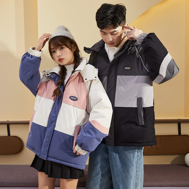 3Y17 唐狮羽绒服秋冬情侣拼接保暖加厚连帽休闲外套设计感潮