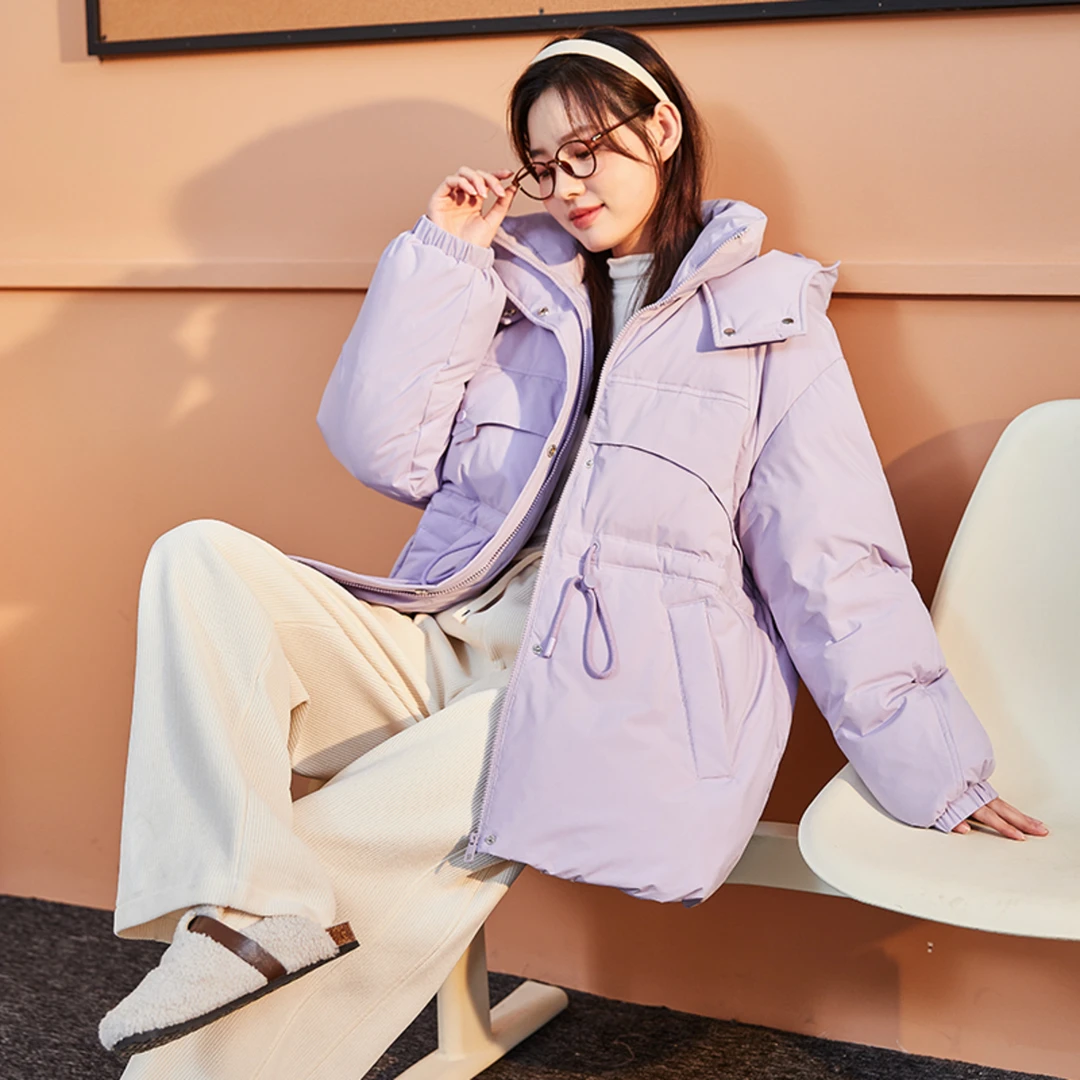 2Y168唐狮女羽绒服中长款收腰显瘦加厚上衣百搭保暖外套白鸭绒