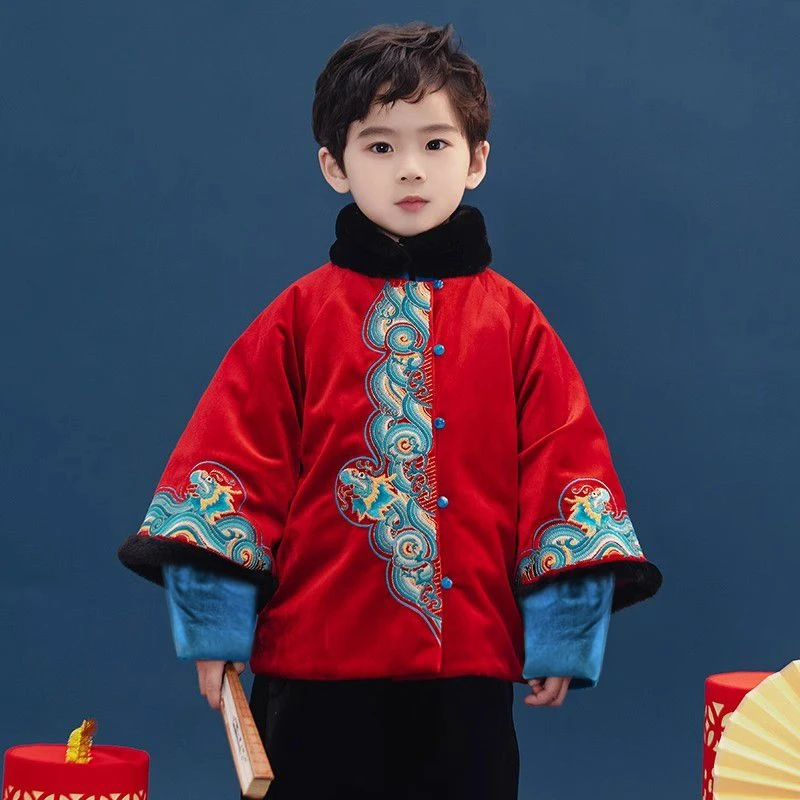 汉服男童冬季儿童礼服拜年服男宝冬款中国风过年服唐装男孩古装冬