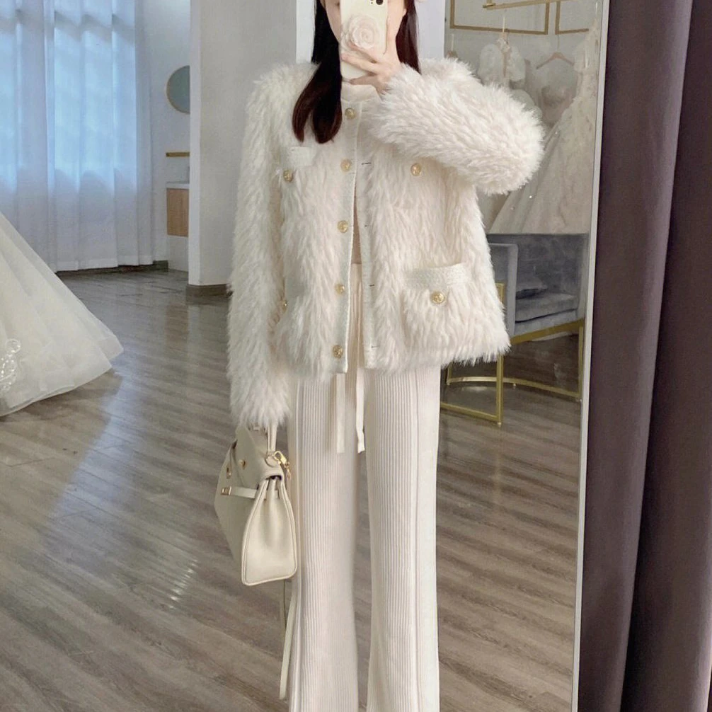 套装女2023秋冬新款名媛气质外套韩版上衣高腰直筒裤两件套洋气潮