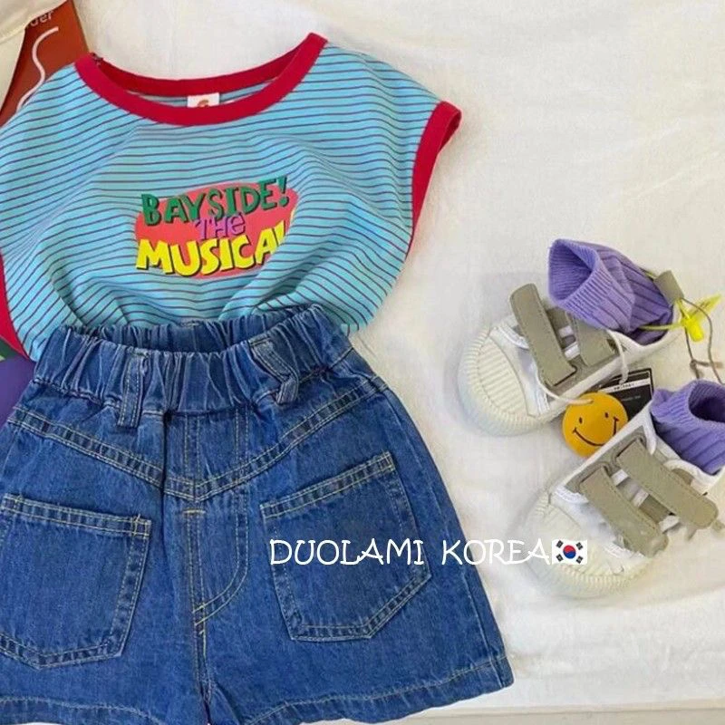 韩国童装女童条纹背心套装2025新款洋气百搭短裤女宝夏季时尚套装