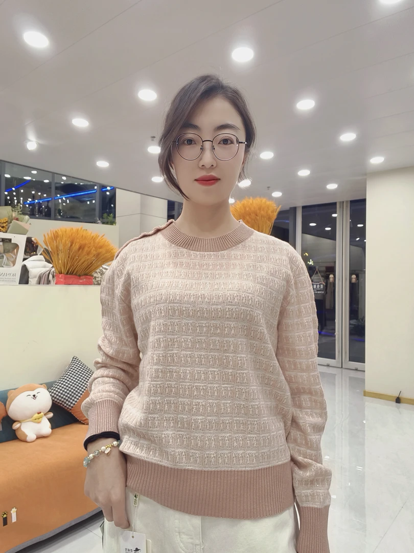 圆领长袖针织衫时尚百搭宽松羊毛衫女打底毛衣女士秋冬重工