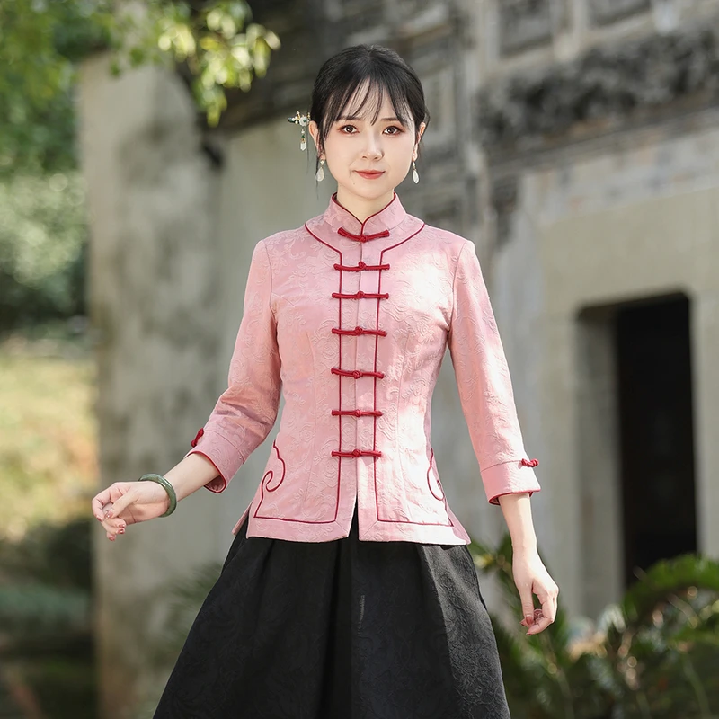 筠雅春季新款中国风古典唐装上衣女修身显瘦气质新中式上衣24J142