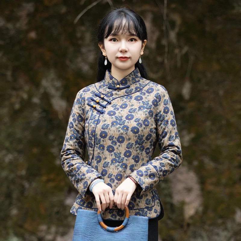 筠雅唐装女中国风棉袄夹棉加厚棉衣棉服外套减龄中式女装22J829