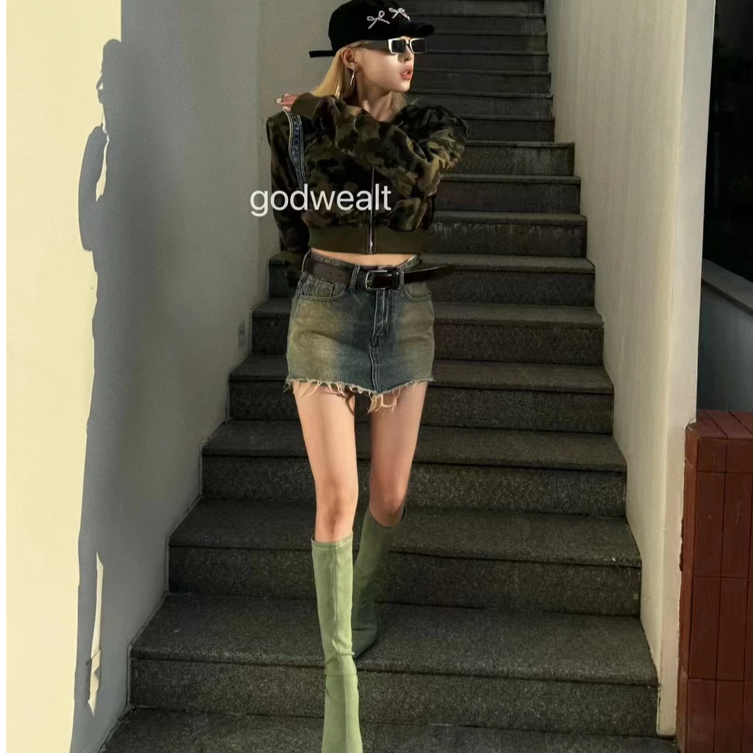 宠儿【2024秋款新品财神做旧牛仔百搭半裙裤】