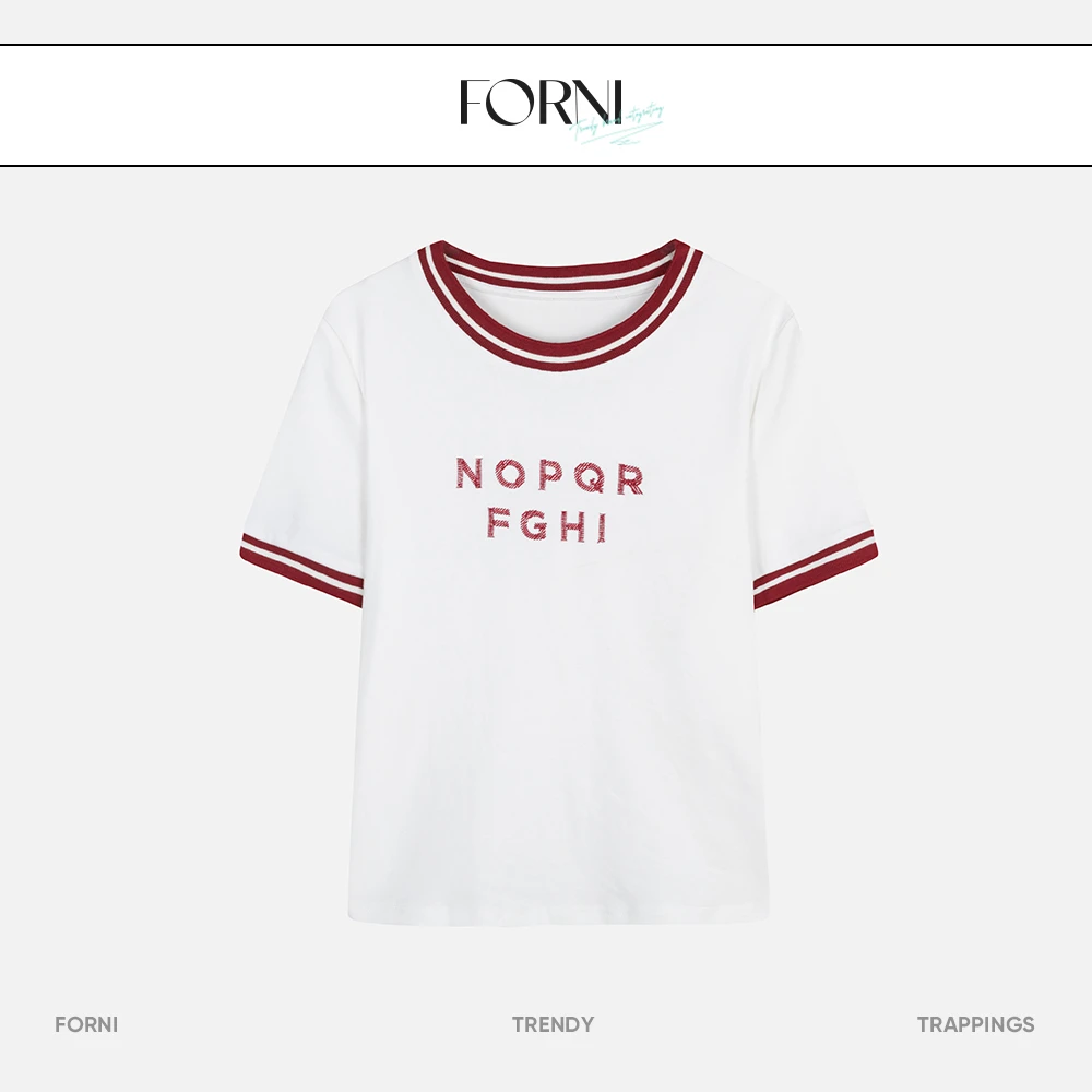 FORNI 撕下日记那页 学院撞色T恤显瘦时尚休闲透气修身圆领ins