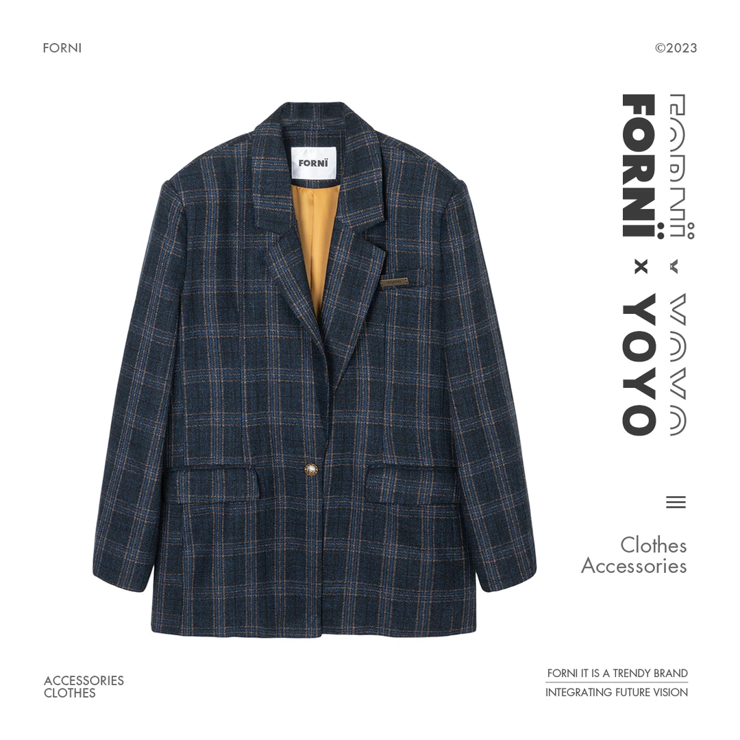 FORNI x YOYO 经典复古格子时尚休闲西装设计师小众潮流个性