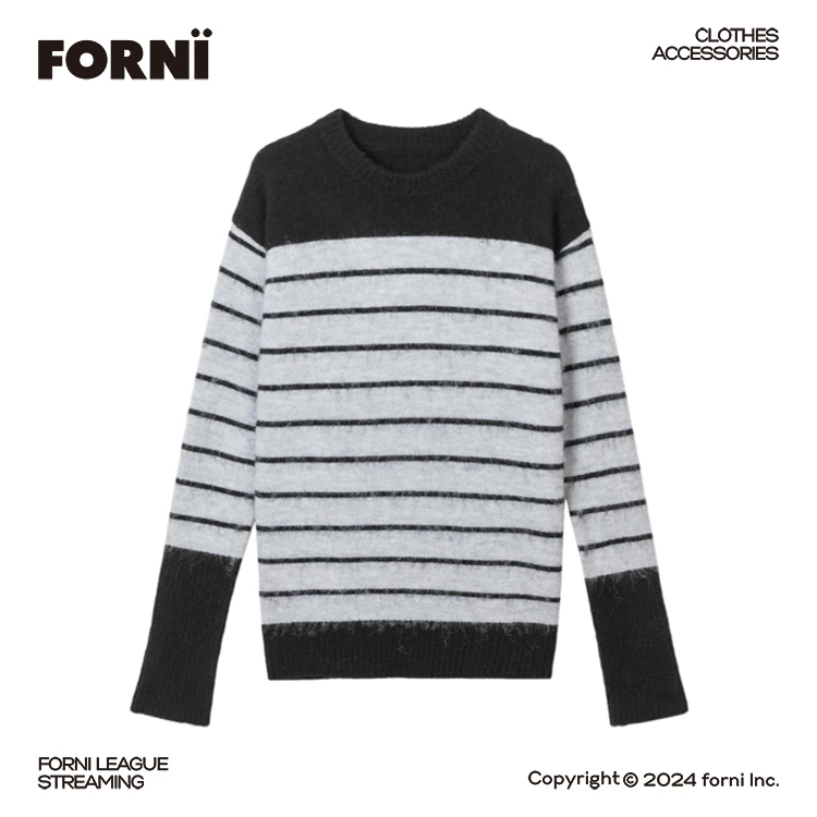 FORNI × YOYO 奇妙能力 秋冬绵羊毛撞色时尚休闲百搭条纹拼色毛衣
