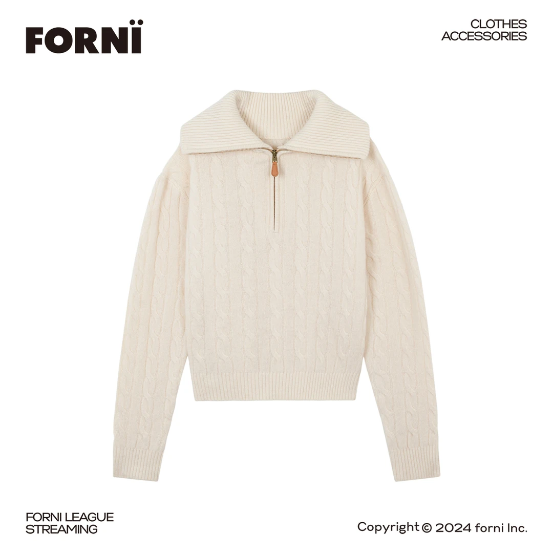 FORNI × YOYO 雪天情书  100绵羊毛翻领麻花毛衣时尚秋冬毛衣小衫