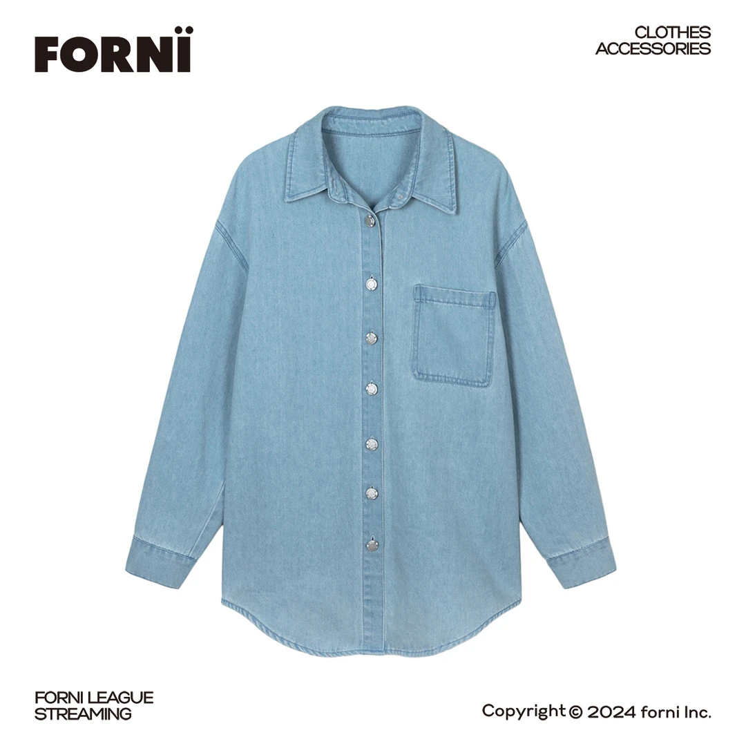 FORNI x YOYO 悠悠日记 少年感复古时尚简约长袖宽松休闲口袋衬衫