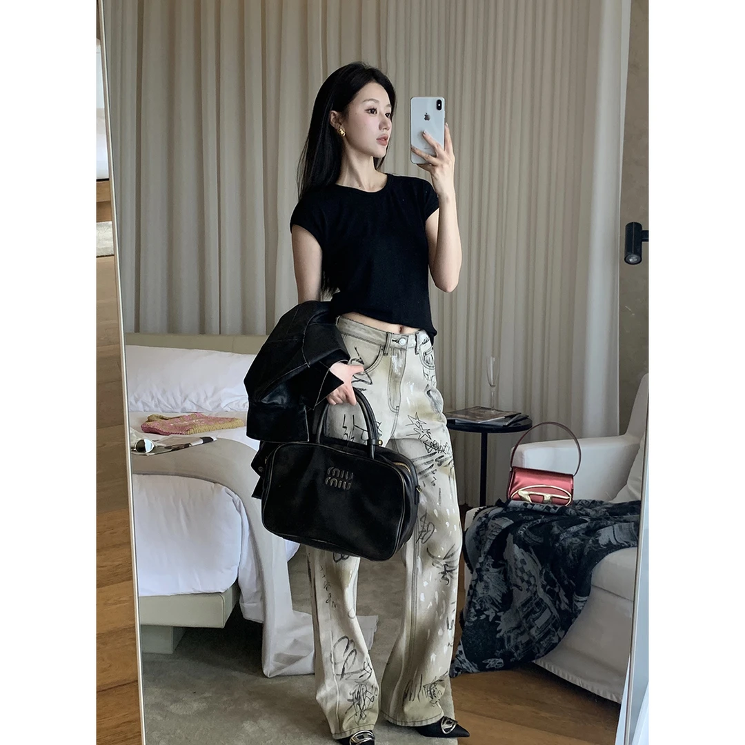 FORNI x YOYO 涂鸦裤 涂出艺术感个性涂鸦长裤美式直筒高阶牛仔裤