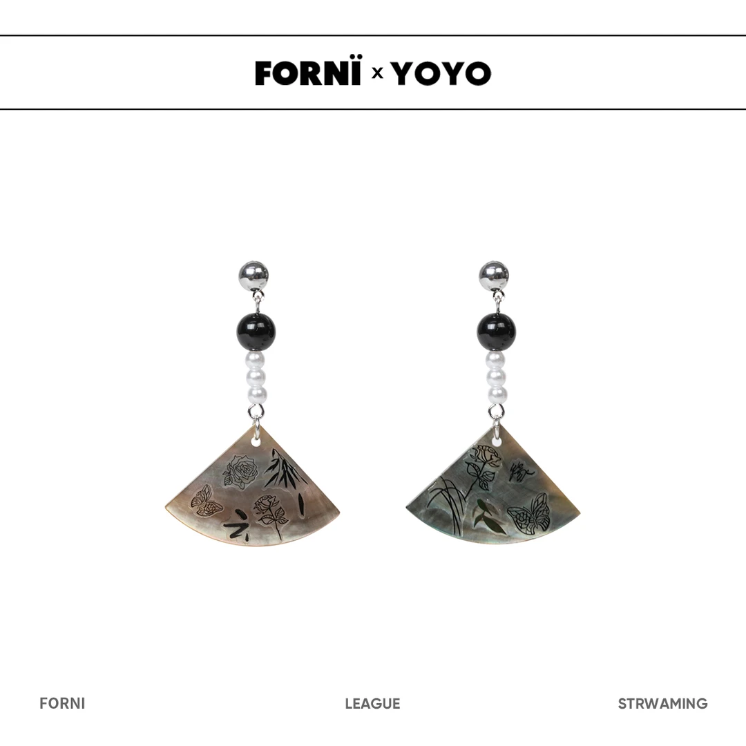 铜合金耳饰 FORNI x YOYO 花蝶扇  时尚国风扇形耳环气质百搭简约