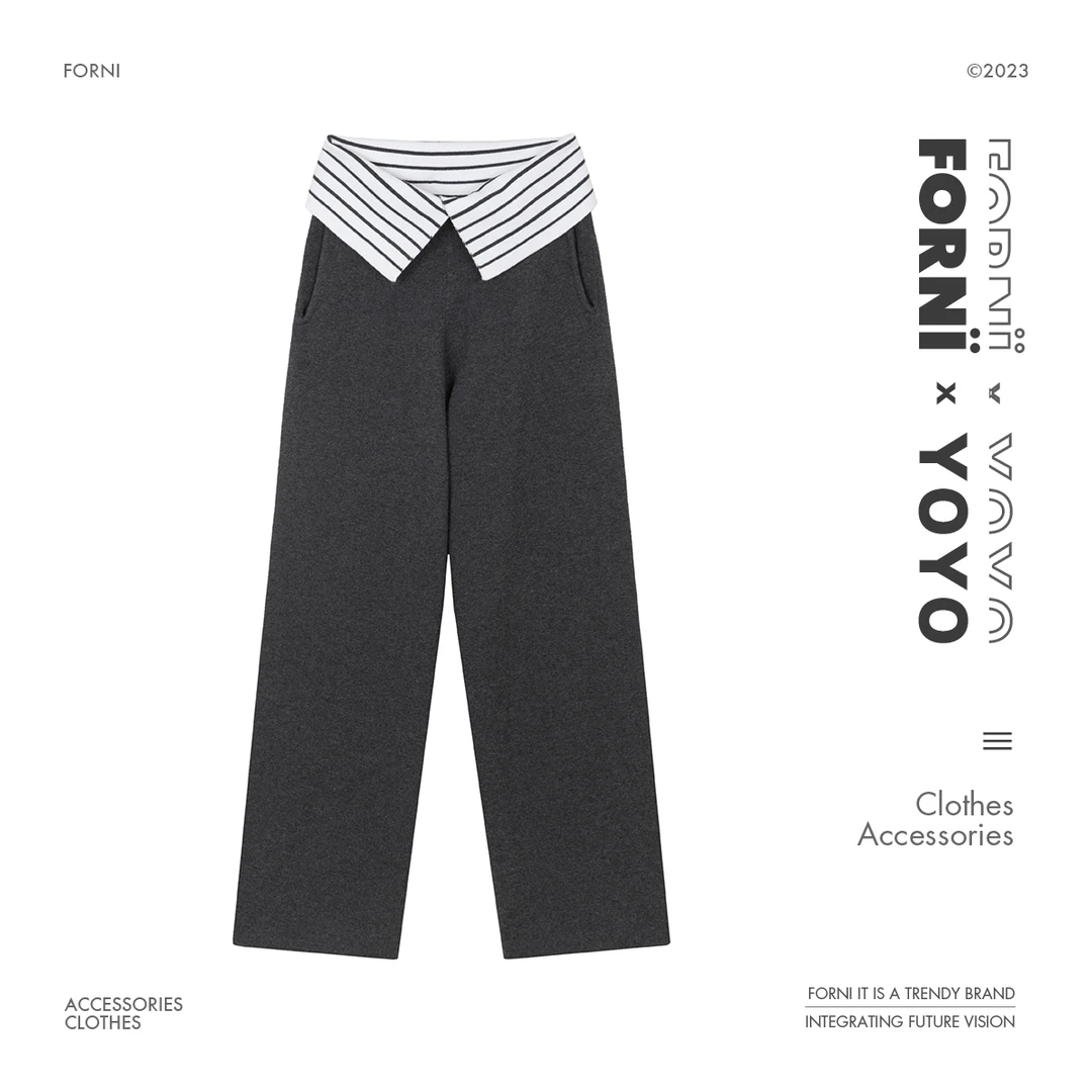 FORNI × YOYO 吸睛收割机 设计时尚绵羊毛前卫腰头拼接显瘦直筒裤
