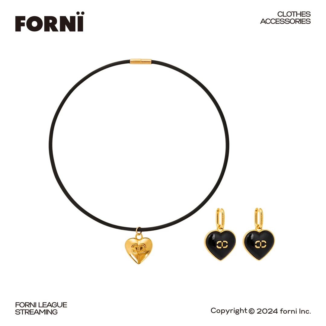 非金属布艺项链 FORNI  轻奢小众甜酷爱心项链choker&爱心耳环