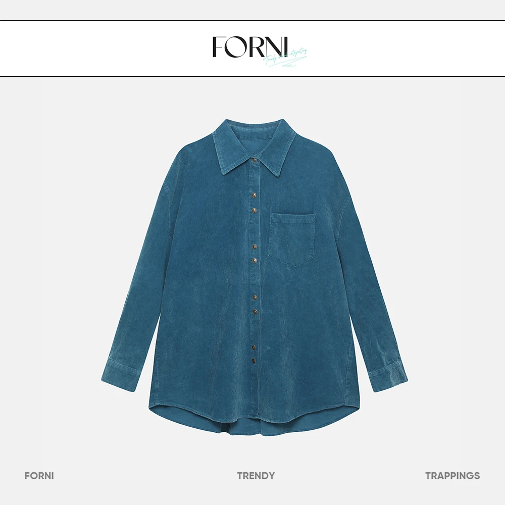 FORNI  赴一场约 纯棉复古口袋衬衫气质长袖时尚休闲翻领