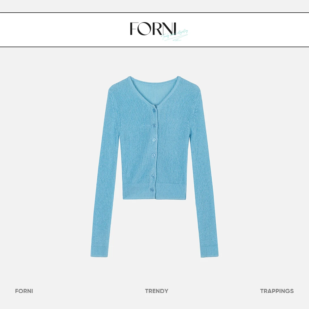 FORNI x YOYO 阿拉卡比 ins透气修身纽扣开衫白色休闲长袖针织衫