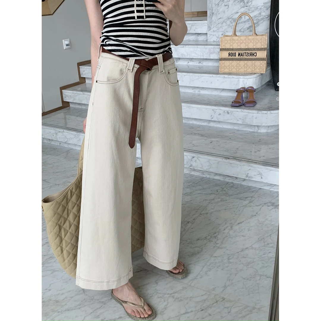 FORNI × YOYO 街头西高地 腰带直筒长裤白色高腰时尚休闲女士宽松