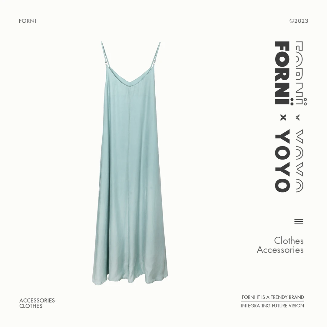 FORNI x YOYO   蓝雾岛屿 缎面吊带裙