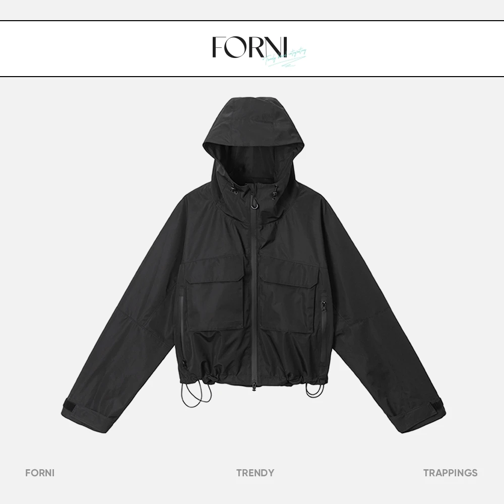 FORNI  纯粹舒适 气质口袋冲锋衣时尚休闲小个子连帽设计感