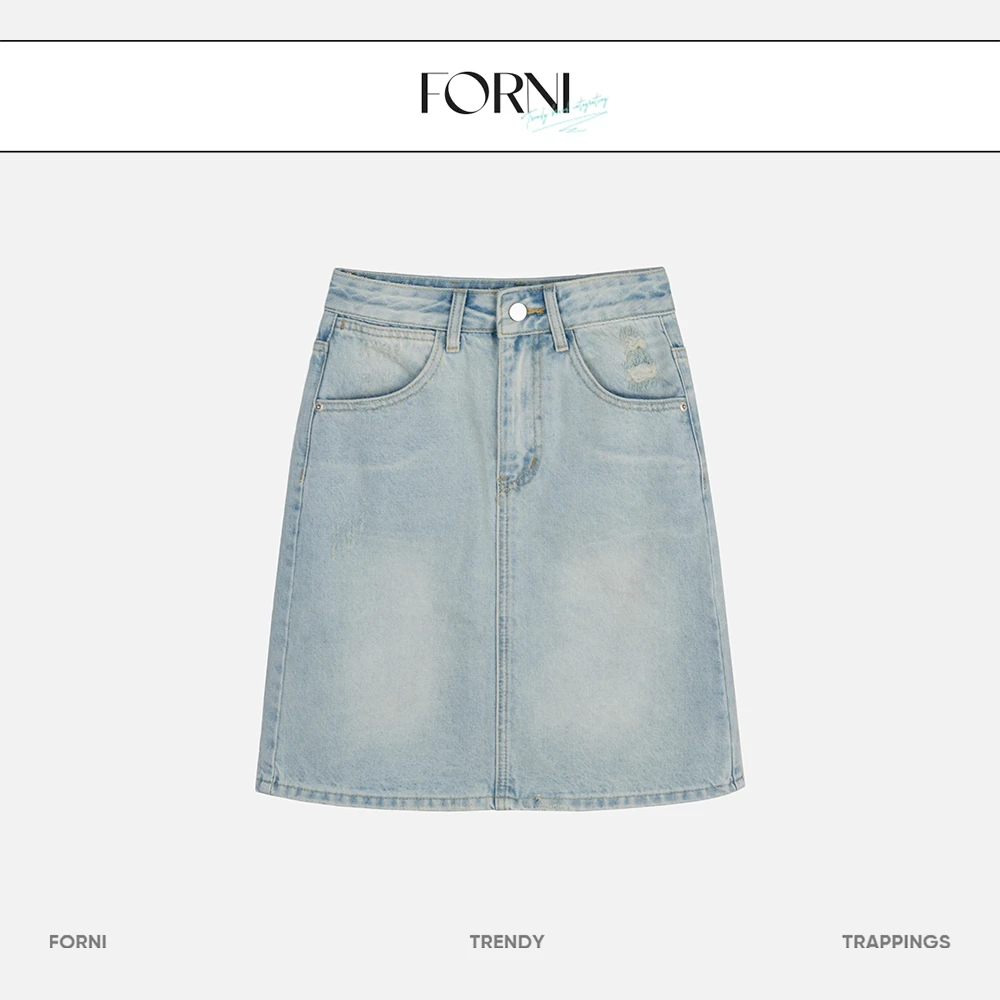 FORNI × YOYO  冷雨将至 高腰水洗牛仔裙女士夏季女装半身裙