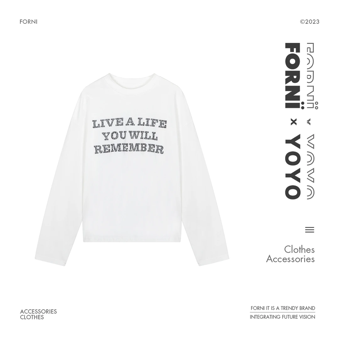 FORNI x YOYO  浪人歌手 经典基础款百搭套头字母长袖白T