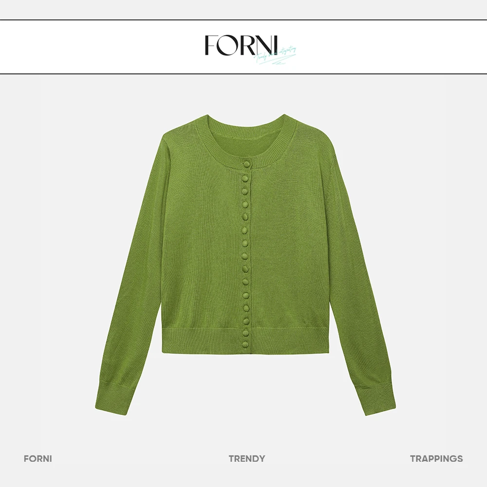 FORNI  赎回浪漫 绵羊毛多扣宽松针织衫气质时尚纯色圆领