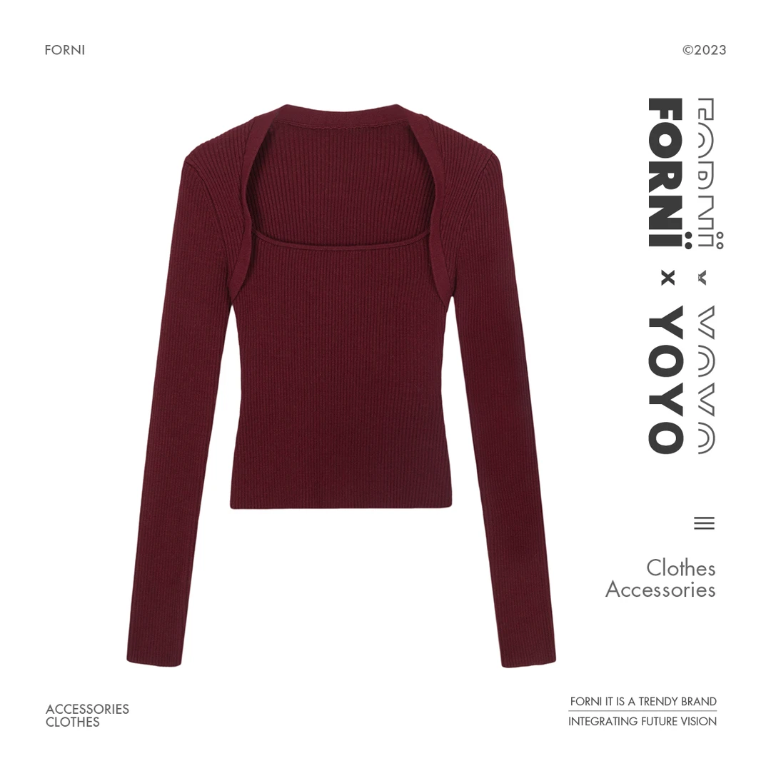 FORNI × YOYO 优雅法式 梯形方领设计百搭气质时尚多色内搭打底衫