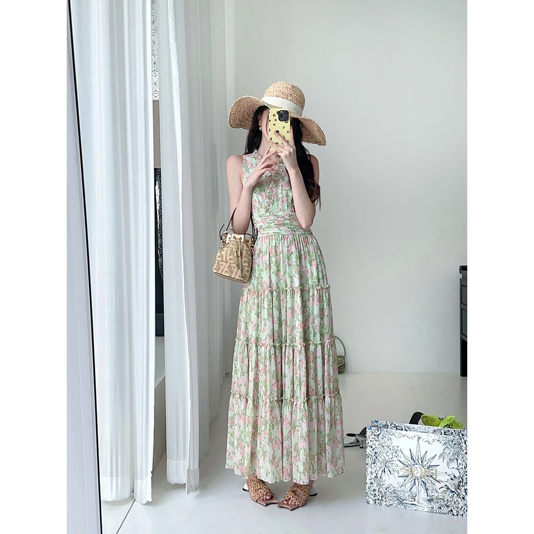 FORNI 白塔玫瑰 清新碎花连衣裙度假气质蛋糕裙减龄少女裙