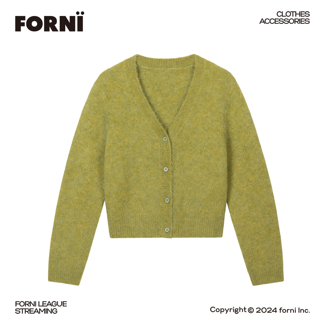 FORNI x YOYO 盐汽森林 高阶感舒适气质羊驼毛纽扣开衫毛绒针织衫