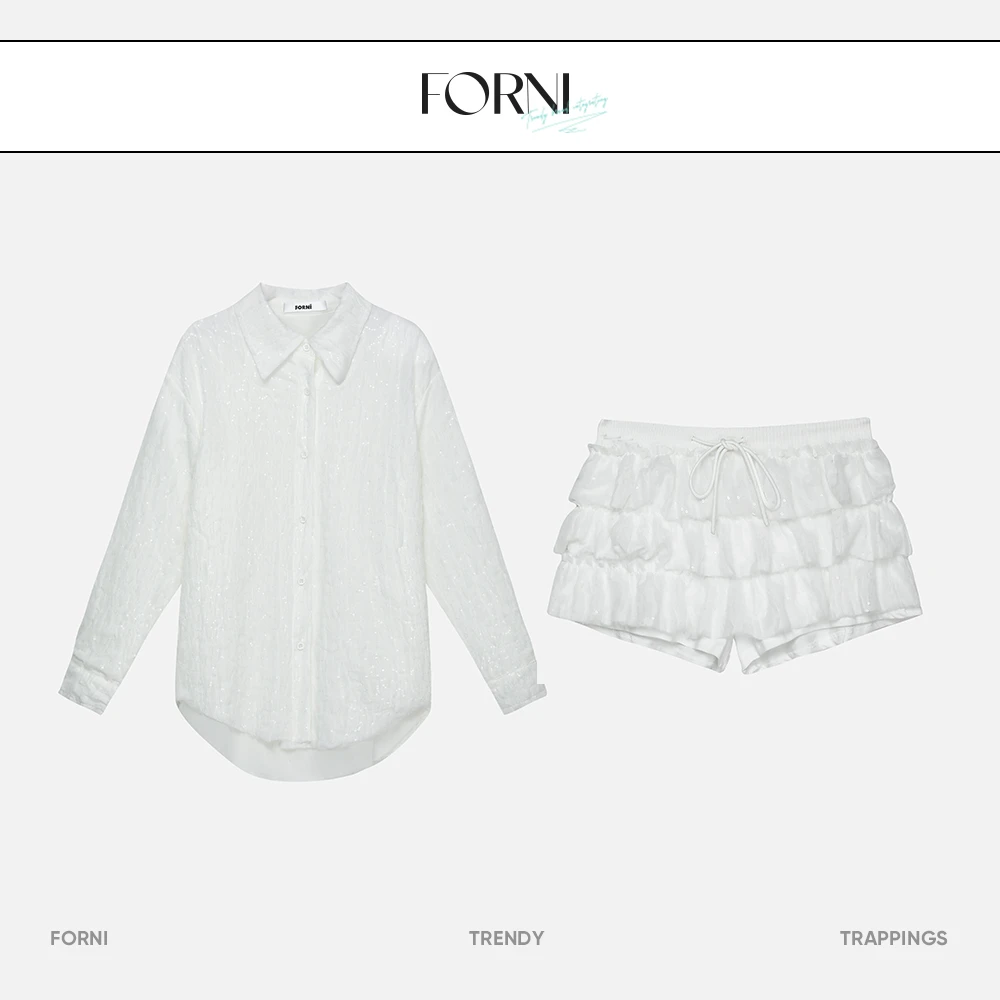 FORNI 聆恋爱唱片 亮片泡泡纱套装显瘦气质时尚休闲韩版