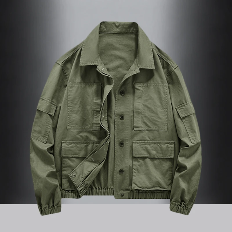 宽松M1飞行员复古多袋纯棉夹克vintage大码翻领工装美式休闲外套