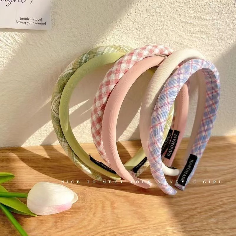 【3个装】粉色格纹小发箍女学生百搭外出发夹夏季高级感压发捆发箍