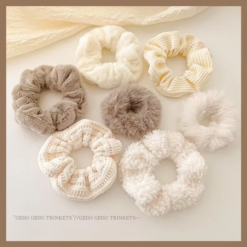 奶白色肥肠发绳女秋冬气质简约丸子头发圈毛绒头绳扎头发皮筋饰品