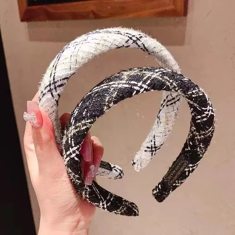 小香风格子海绵发箍简约气质发饰发卡网红名媛千鸟格高颅顶头箍