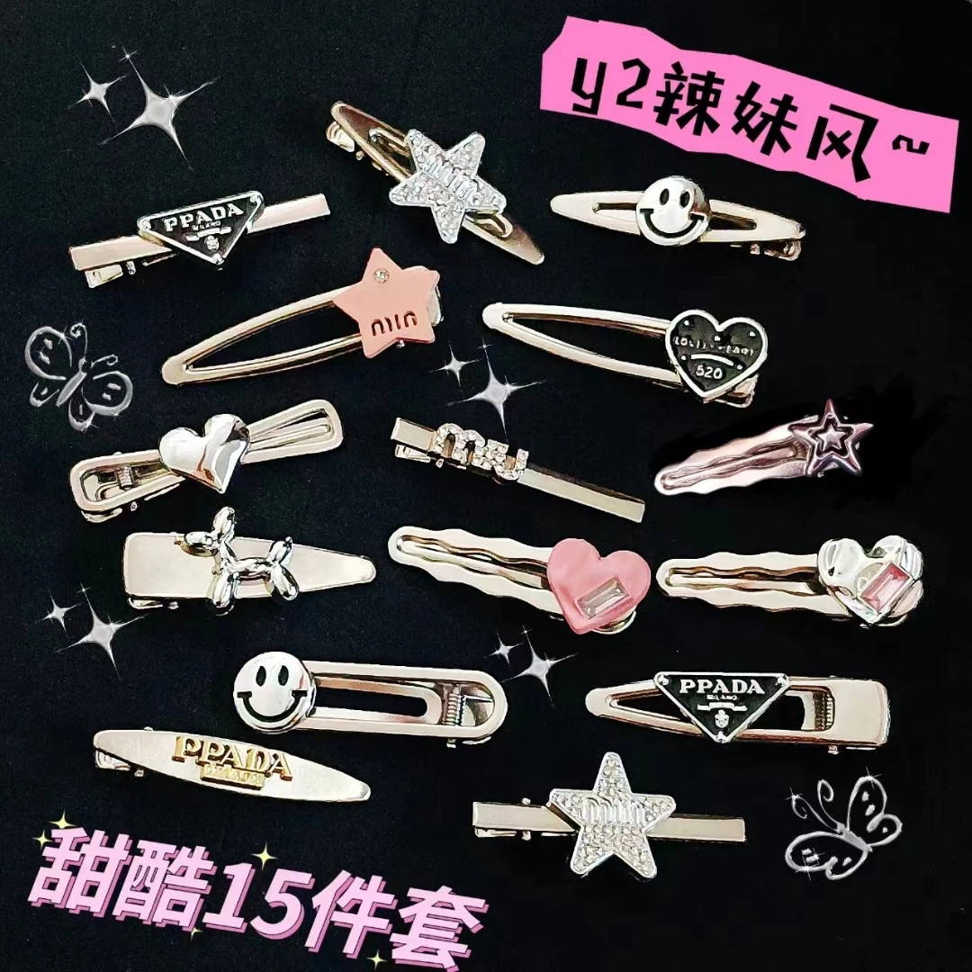 甜酷辣妹发夹金属个性爱心电镀合金发夹高级感边夹